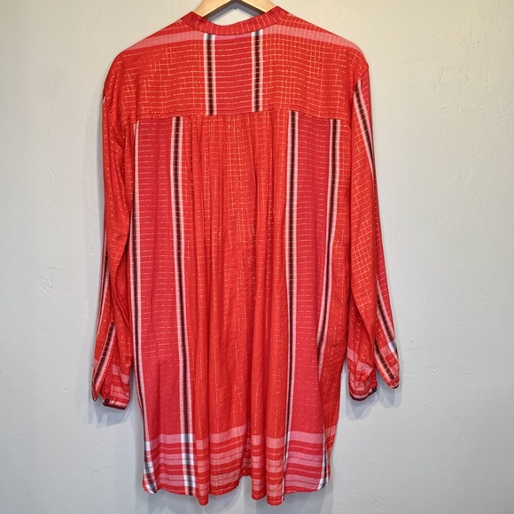 FP Checkered Pattern Lurex Metallic Threading Semi Sheer Jewel Tone Tunic Blouse - Picture 4 of 8